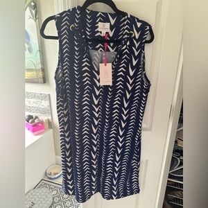Navy Blue and White Sleeveless Dress Julie Brown